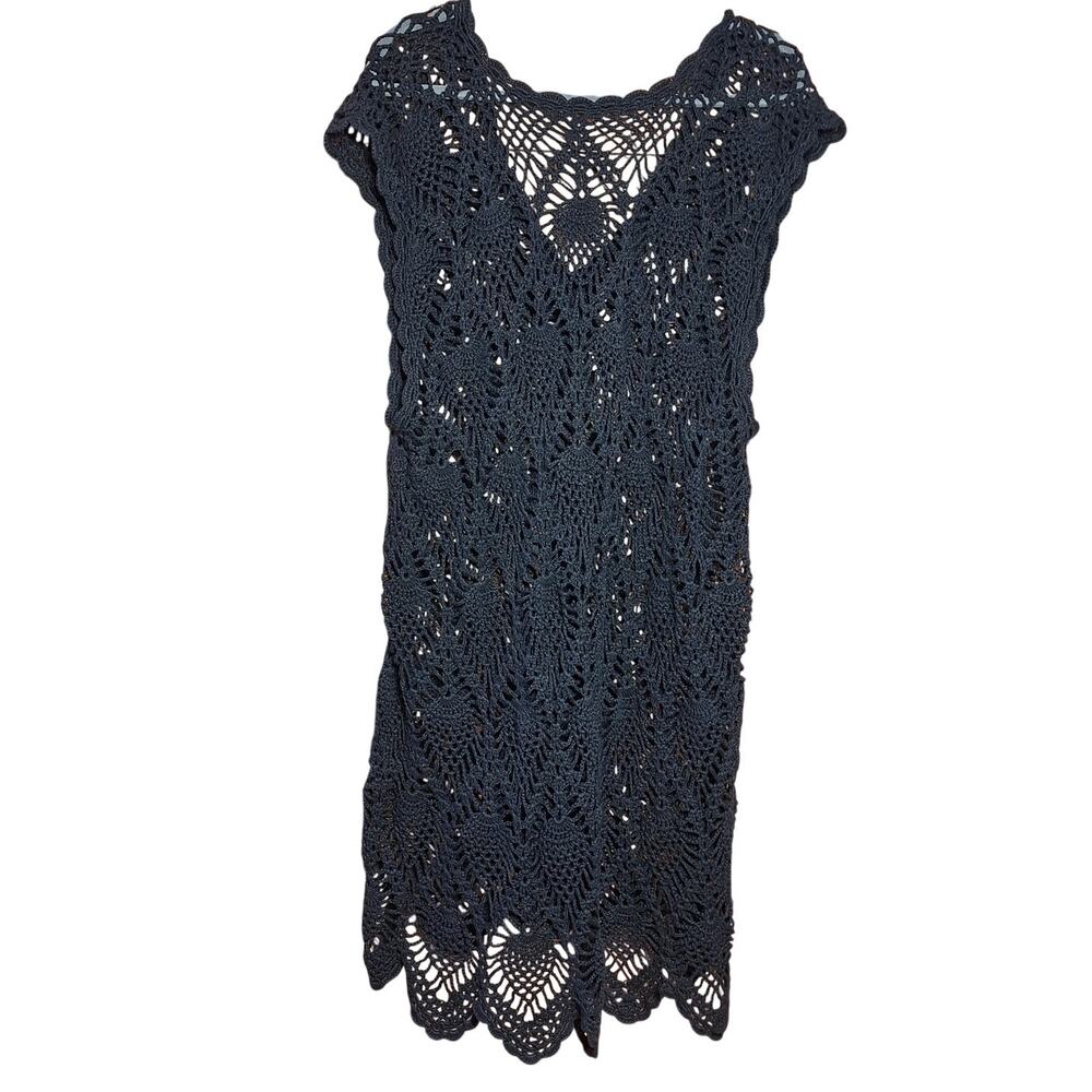 Vintage WhimsyGoth witchy crochet sleeveless duster long sweater vest open knit - Picture 3 of 7